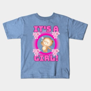 It's a girl revealing pink flowers and a cute bear. Fritts Cartoons Kids T-Shirt